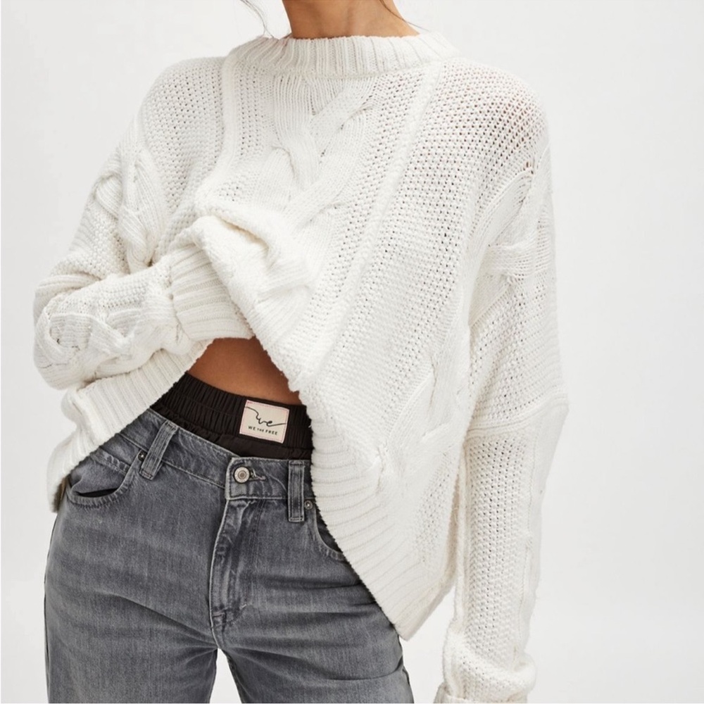 Free People Ivory Cable Knit Sweater